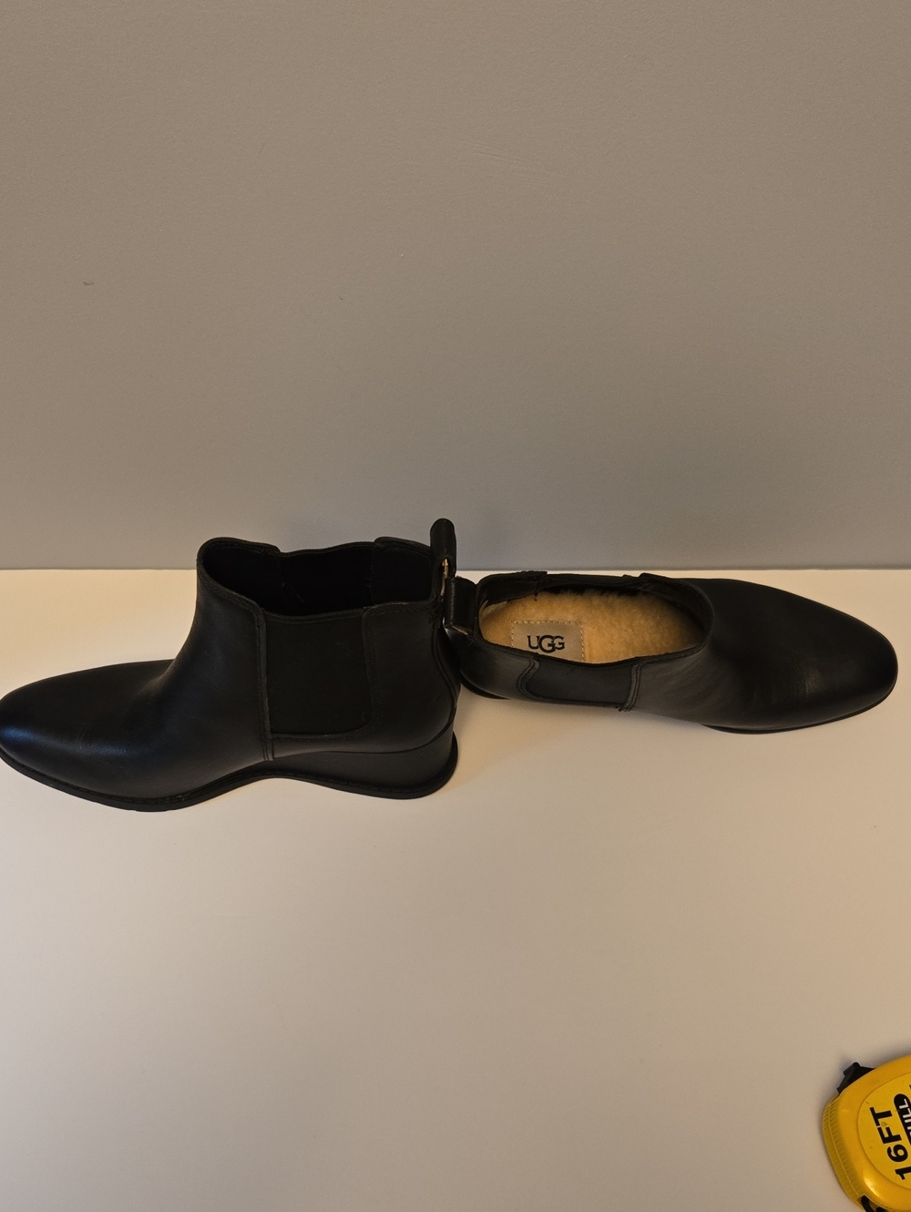 UGG Women's Black Leather  Boots  With Wedge Heels